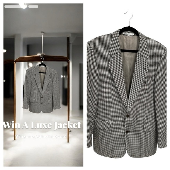 HUGO BOSS Vintage Mens Wool Blazer Made In USA Jacket Houndstooth CORLEONE 40 L - Picture 1 of 8